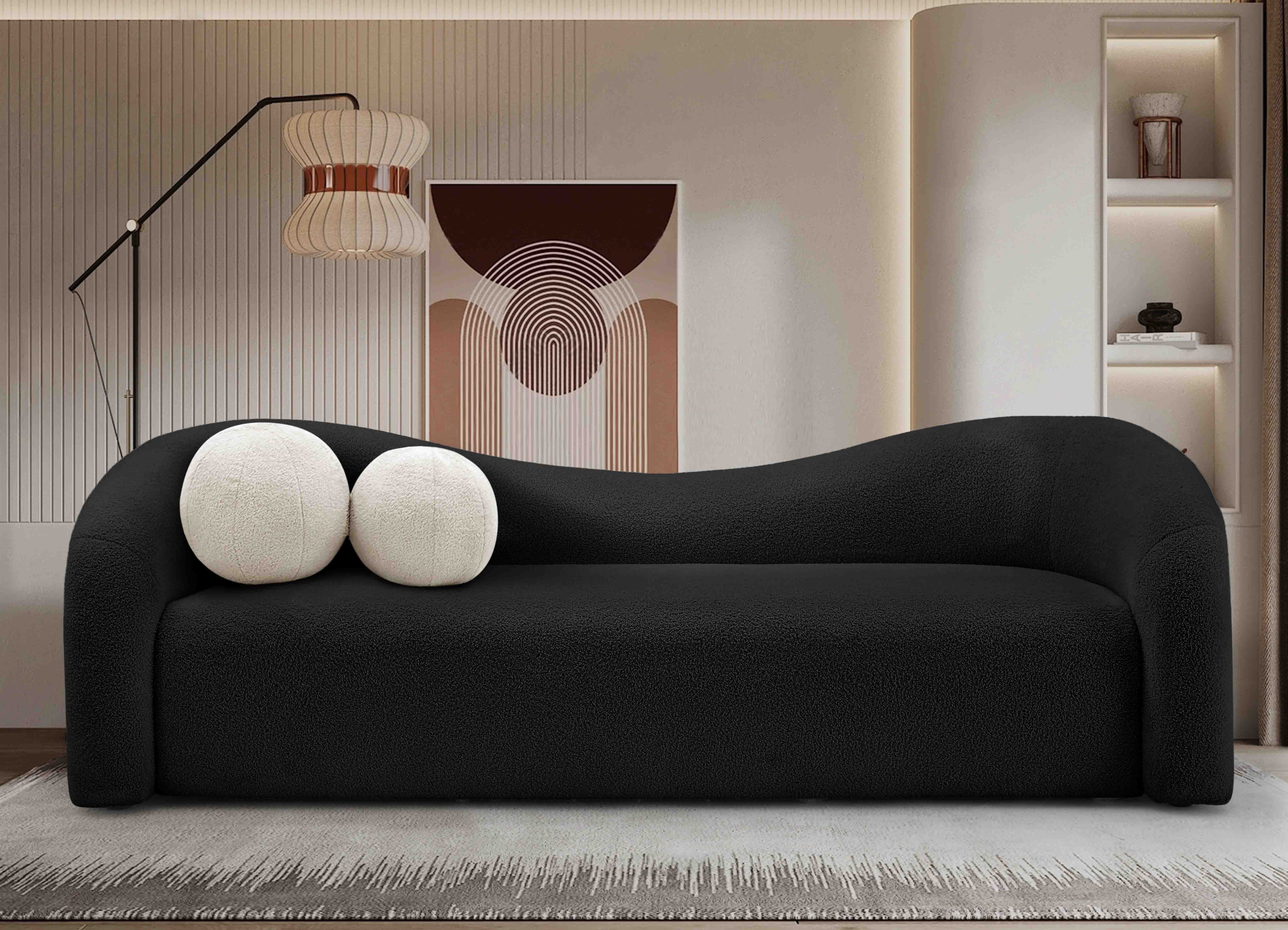 Mali Faux Shearling Teddy Fabric Sofa Black 86in - Euro Living Furniture